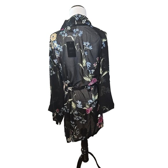 Helena Quinn X Zoe Report Georgette black floral kimono pockets tie One size New - Picture 4 of 11